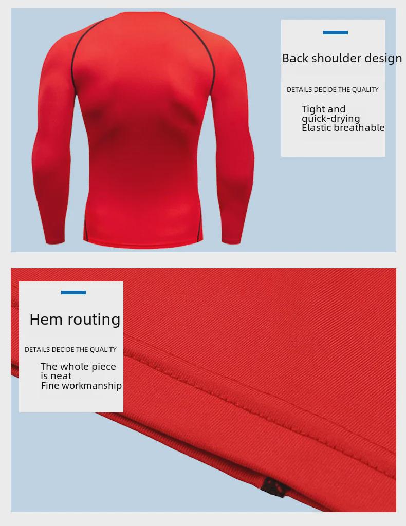 Men's Quick-Dry Red Long-Sleeve Sports Tights for Running and Basketball - Autumn/Winter Fitness Wear