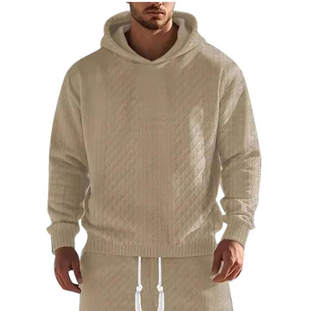 Pánské mikiny, Pletené, S kapucí, Dlouhý rukáv, Nadrozměrné mikiny s kapsami, Podzimní streetwear