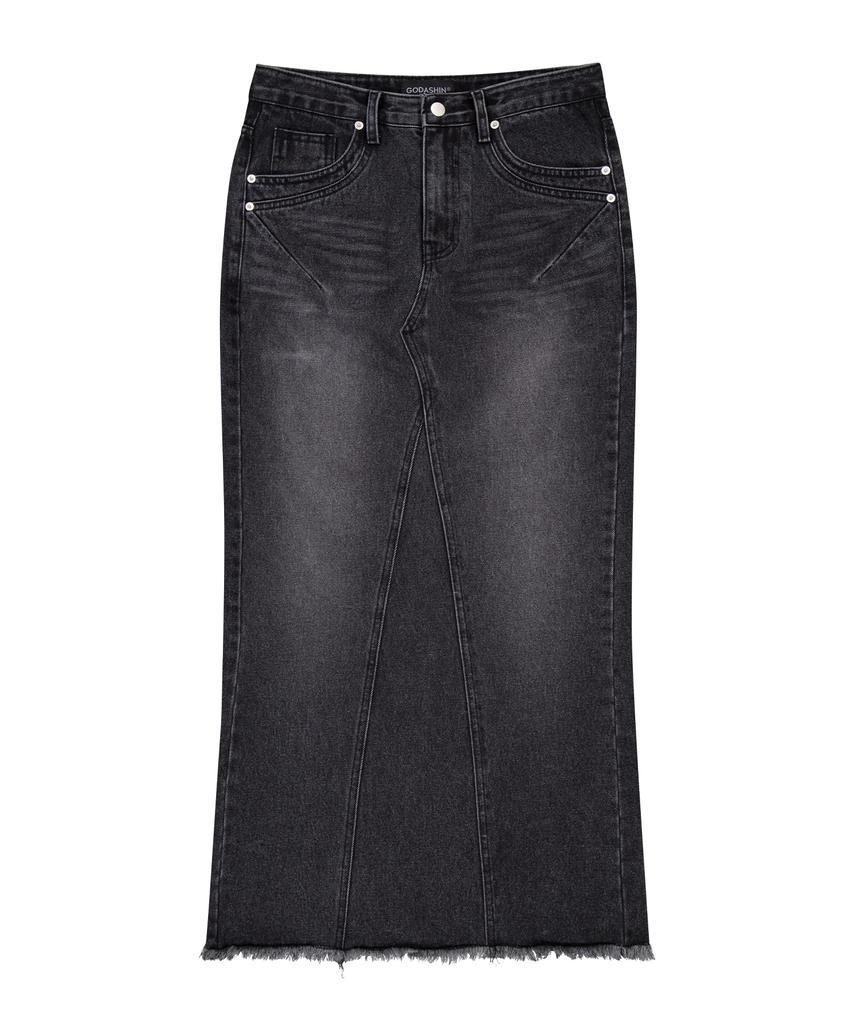 Godasin Washed Maxi Denim Skirt (Dark Gray)