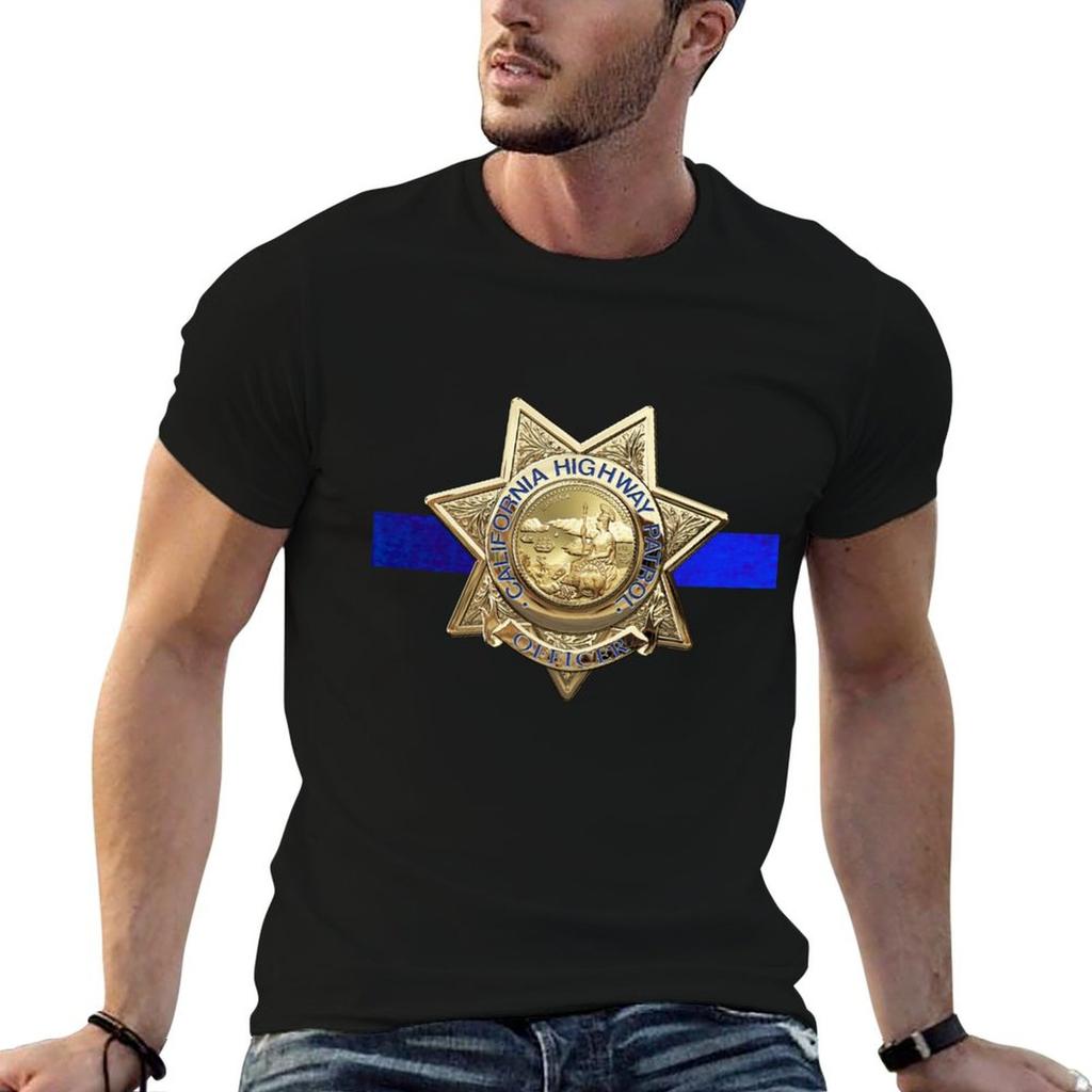 California Highway Patrol - CHP Beamtenabzeichen - Die Dünne Blaue Linie Edition auf Schwarz-Samt T-Shirt