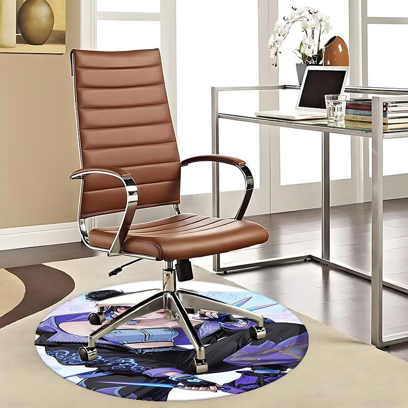 1pc Anime Design Round Carpet - Office Chair Mat with Cool Girl Holding Scissors and Music Notes, Suitable for Home Decor