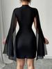 European & American Women's Fashion Round Neck Ribbed Chiffon Cape Bodycon Dress