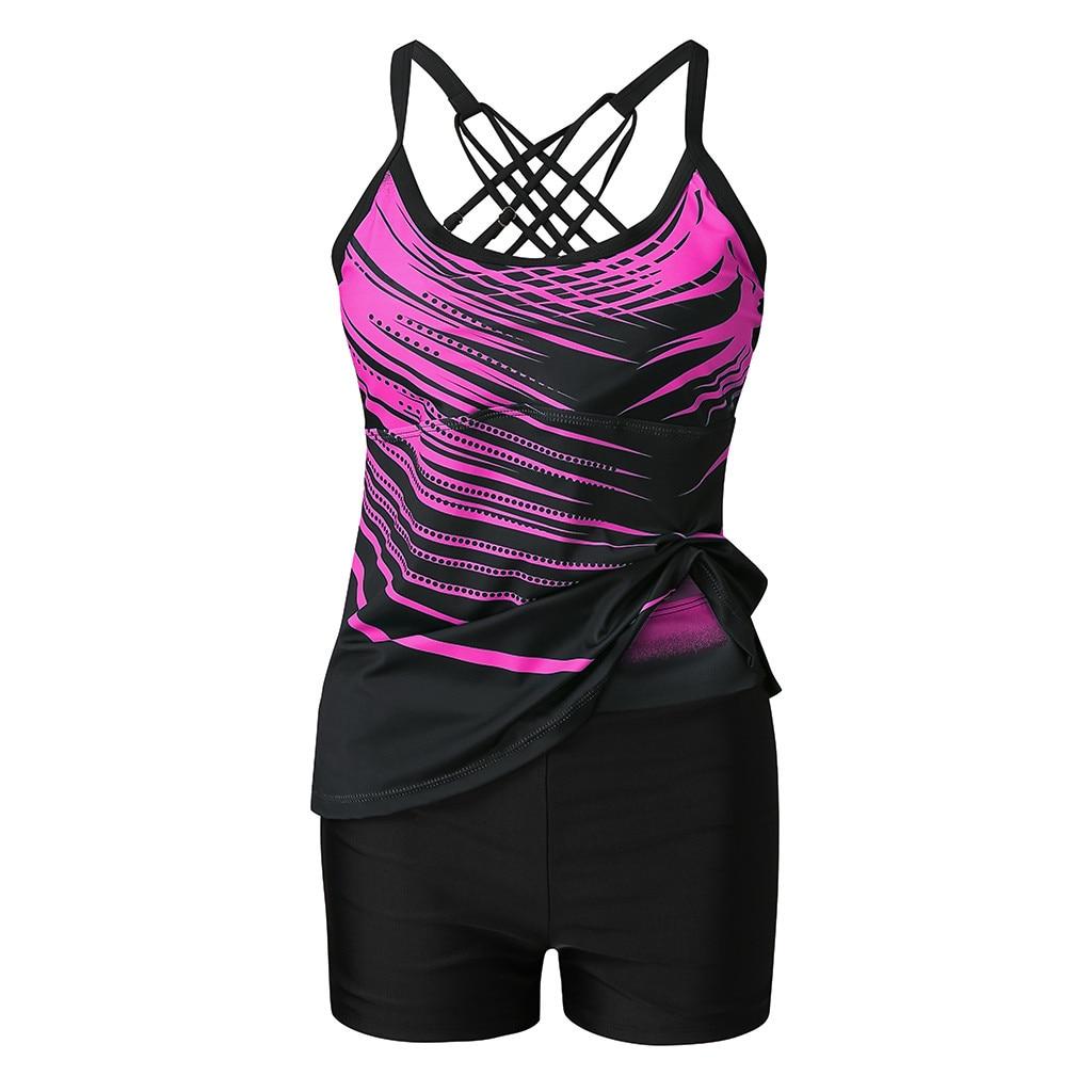 Kadın Yaz İki Adet Mayo Çapraz Askı Seksi Bikini Set Tankini Mayo Artı Boyutu S-8XL
