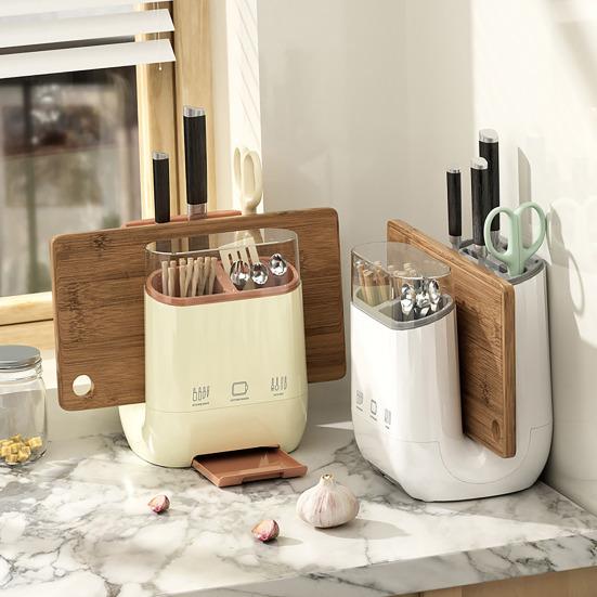 U-Shaped Kitchen Rack PP Cutting Board & Utensil Holder with Drainage Tray Compact Countertop Storage Organizer for Cutters Chopsticks Spices