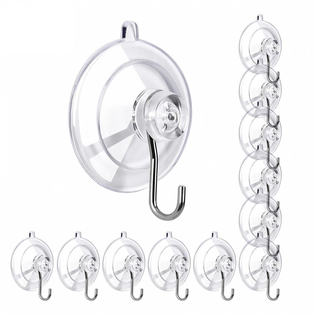 Transparent Suction Cup Hooks with Hooks, No-Drill Hanging Hooks for Bathroom Kitchen Door