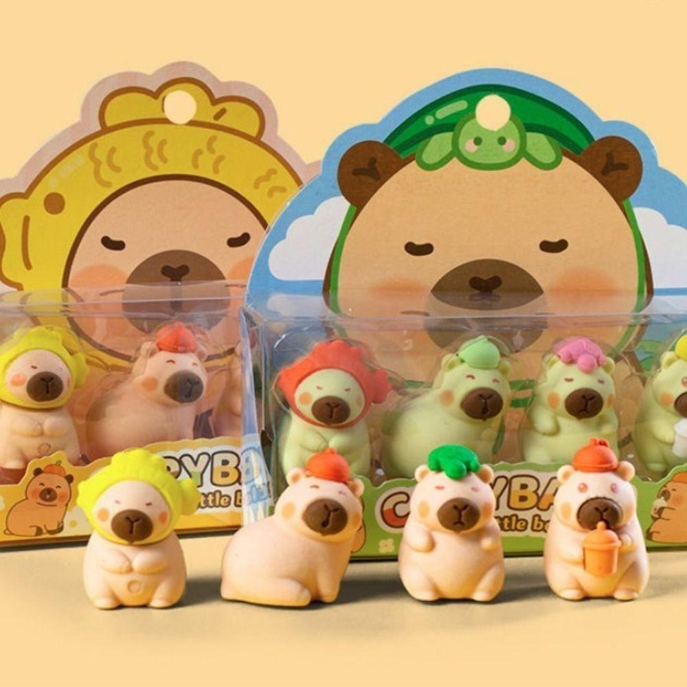 4Pcs Stationery Capybara Eraser Children Toys Eraser Cute Pencil Rubber