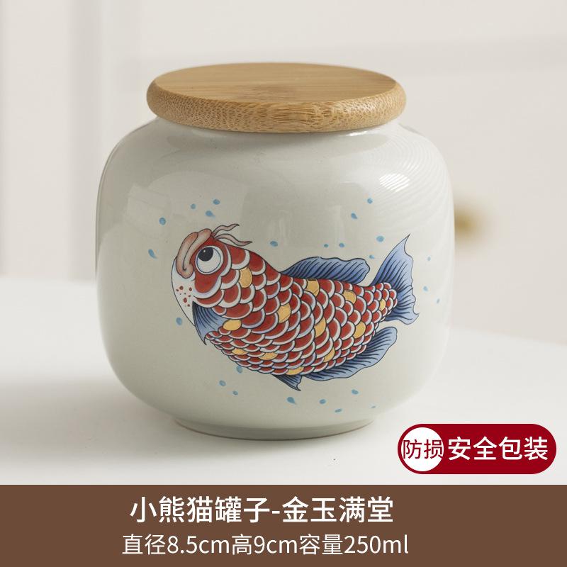 

Ceramic Panda Small Sealed Jar Tea Box Portable Bamboo Lid Moisture Proof Candy Jar Food Grain Storage Container Home Decoration