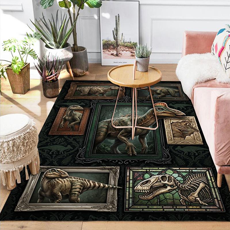 Dinosaur Art Gallery Pattern Rug Floor Mat for Living Room or Bedroom Soft and Comfortable Carpet a Gift for Birthday and Holiday.