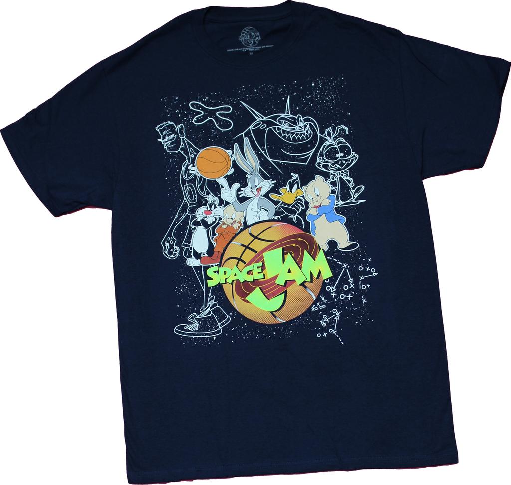 Space Jam New Adult T-Shirt Group In Stars Over Monstors