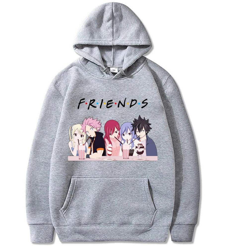 Harajuku Cartoon Fairy Tail Friends Print Hoodie Unisex Street Casual Hoodie Japan Anime Men Women Oversized Sweatshirts Trendy