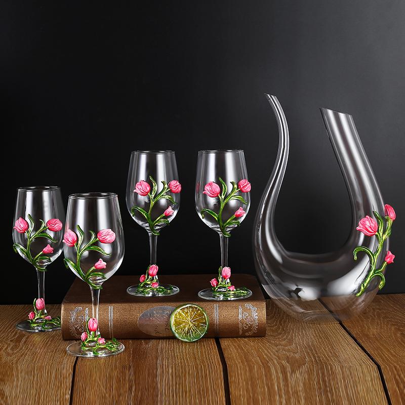 Kovové Skleněné Sklenice na Víno Sada Sklenice na Červené Víno Pohár Karafa Džbán Dávkovač Vína Křišťálové Sklo Sada na Víno Barové Sklo Nápojové Sklo Dárek