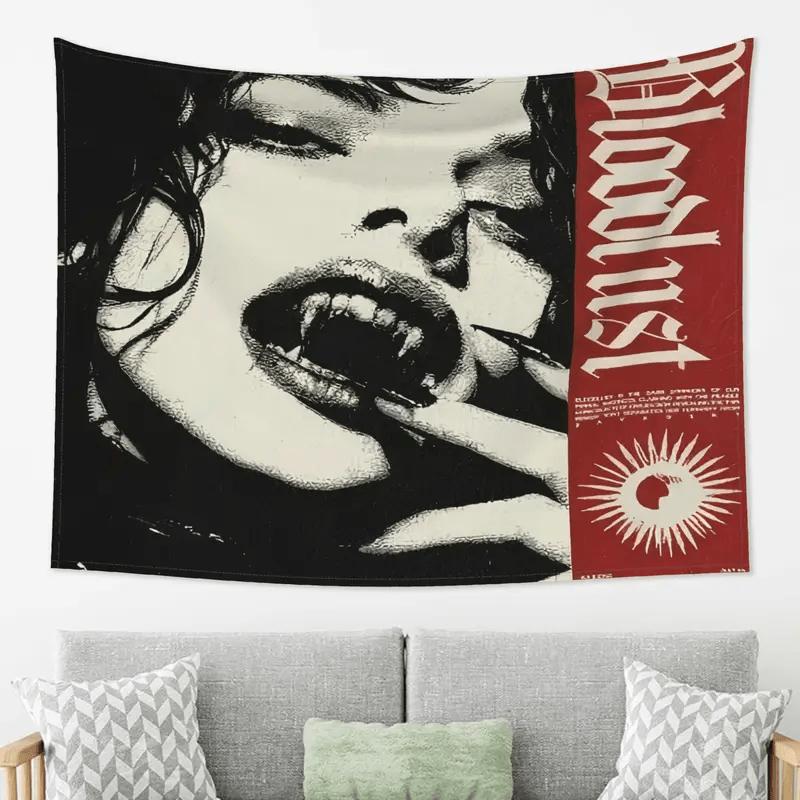 Gothic Vampire Album Art Tapestry Black and Red Dark Romance Print for Collectors Living Room Wall Decor 74x94cm(29x37in)