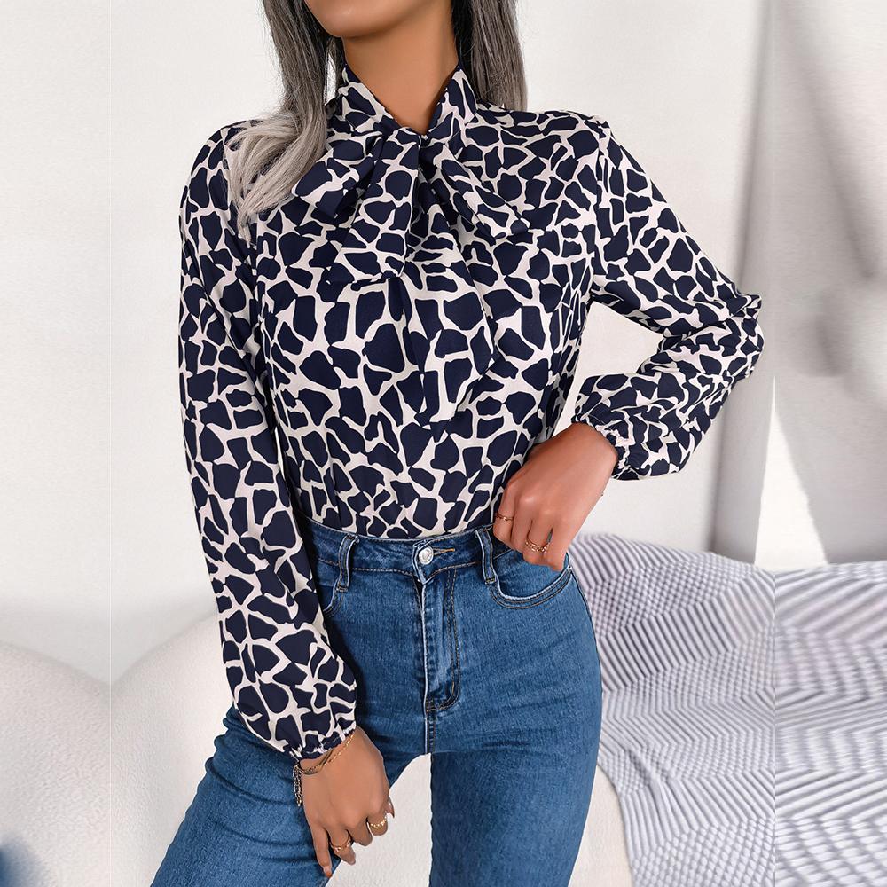 Женские осенне-зимние темпераментные шифоновые блузки контрастного цвета со шнуровкой — фото 16