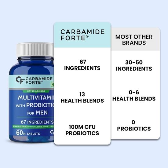 Carbamide Forte Multivitamintablett för män | Multivitamin för män med probiotika för immunitet och energi | 60 vegetariska multivitamintabletter för män