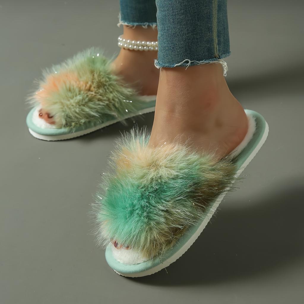 Ultra-Long Colored Plush Slippers Women'S Home Indoor Couple Home Straight Plush Slippers, Women Shoes
