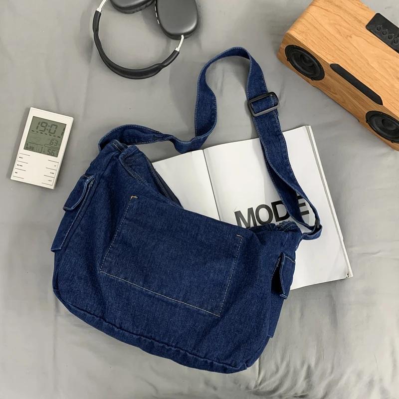 Frühling 2026 Neue Verpackung Große Kapazität Denim-Satchels Fauler Stil Canvas Damen-Schultertaschen Einfache Crossbody-Taschen Herren-Messenger