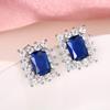Exquisite Rectangular Blue CZ Stud Earrings for Women Elegant Bride Wedding Ear Accessories Silver Color Fashion Jewelry