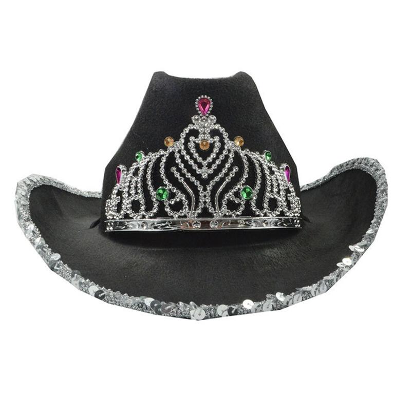 

Vintage Prom Party Sequin Crown Cowboy Hat Christmas Hat Big Brim Hat Jazz Top Hat Costumes for Fancy Dress Parties чорний