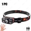 Rechargeable Sensor LED Headlamp Portable Lightweight Light Built-in Battery 6 Modes Fishing Head Torch Outdoor Camping Lantern