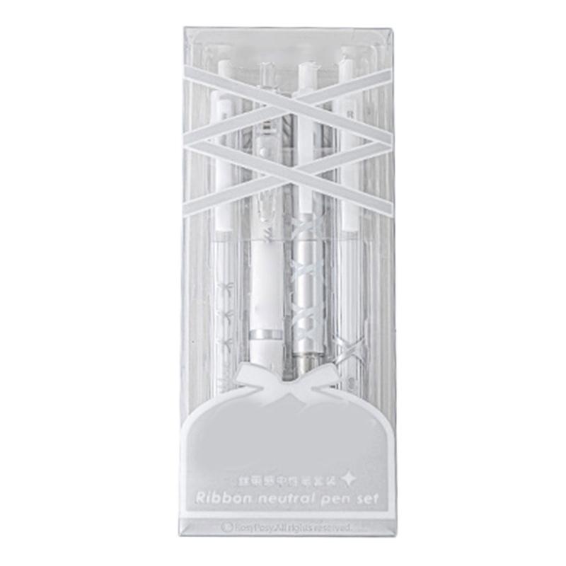 4 Pcs 0.5mm Gel Ink Pen Ballet Strap Bows Neutral Pen Retractable Black Ink Gel Pen Lovely Pressing Pen for Journaling