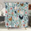 1pc Pastel Farm Life Shower Curtain - Soft Repeating Animal & Flower Pattern, Whimsical Watercolor Style, Blue Background,
