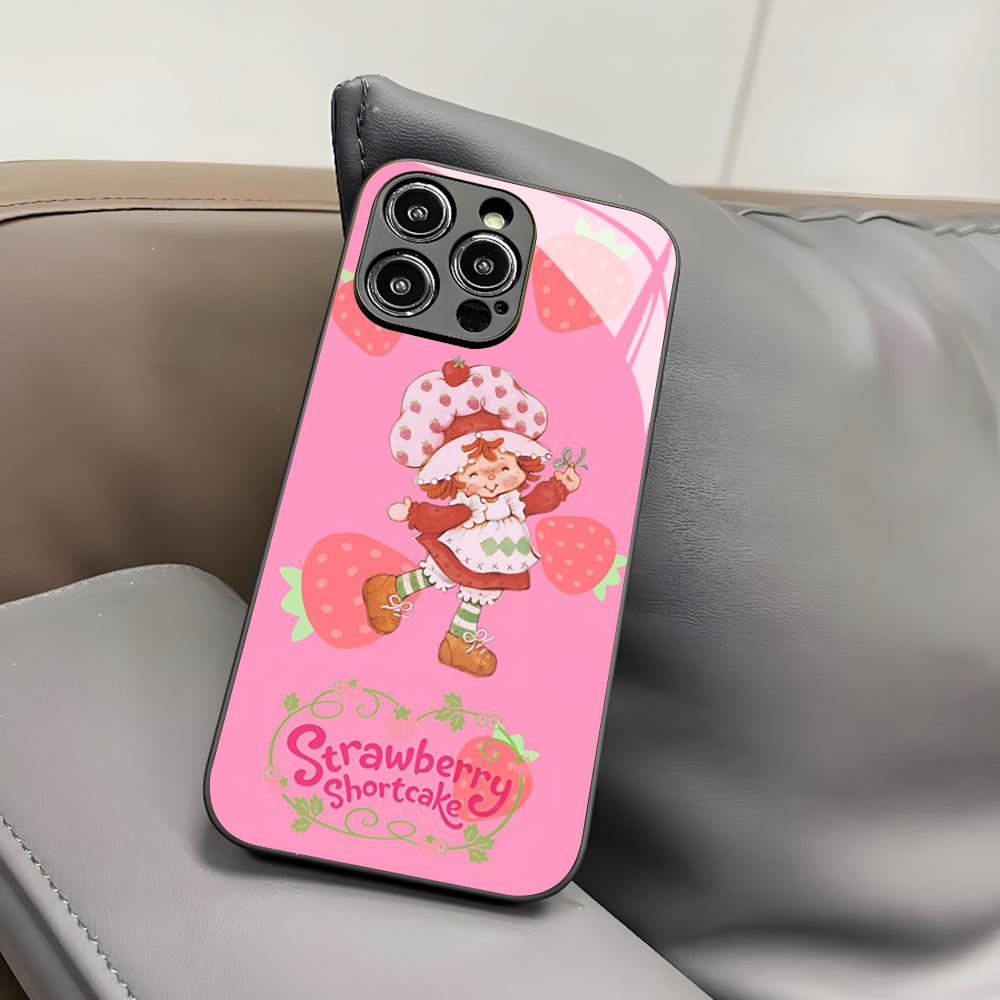 V-Vintage-D-Strawberry Shortcake Phone Case for Iphone 17 Air 16 15 14 12 11 13 Pro Max Mini X Xr Xs Puls Black Glass Cover