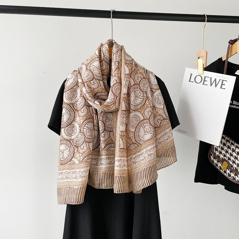 New cotton and linen scarf women's autumn high-end silk scarf soft cashew print angora red shawl headscarf