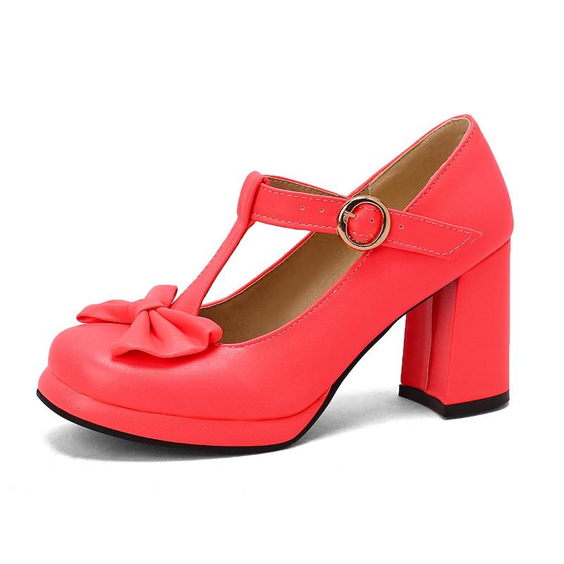 Princess Lolita Mary Jane Shoes Woman High Heels Pink White Bowtie Ladies Platform Fashion Heel Pumps Party Shoes Size 33-43 34 4270₽