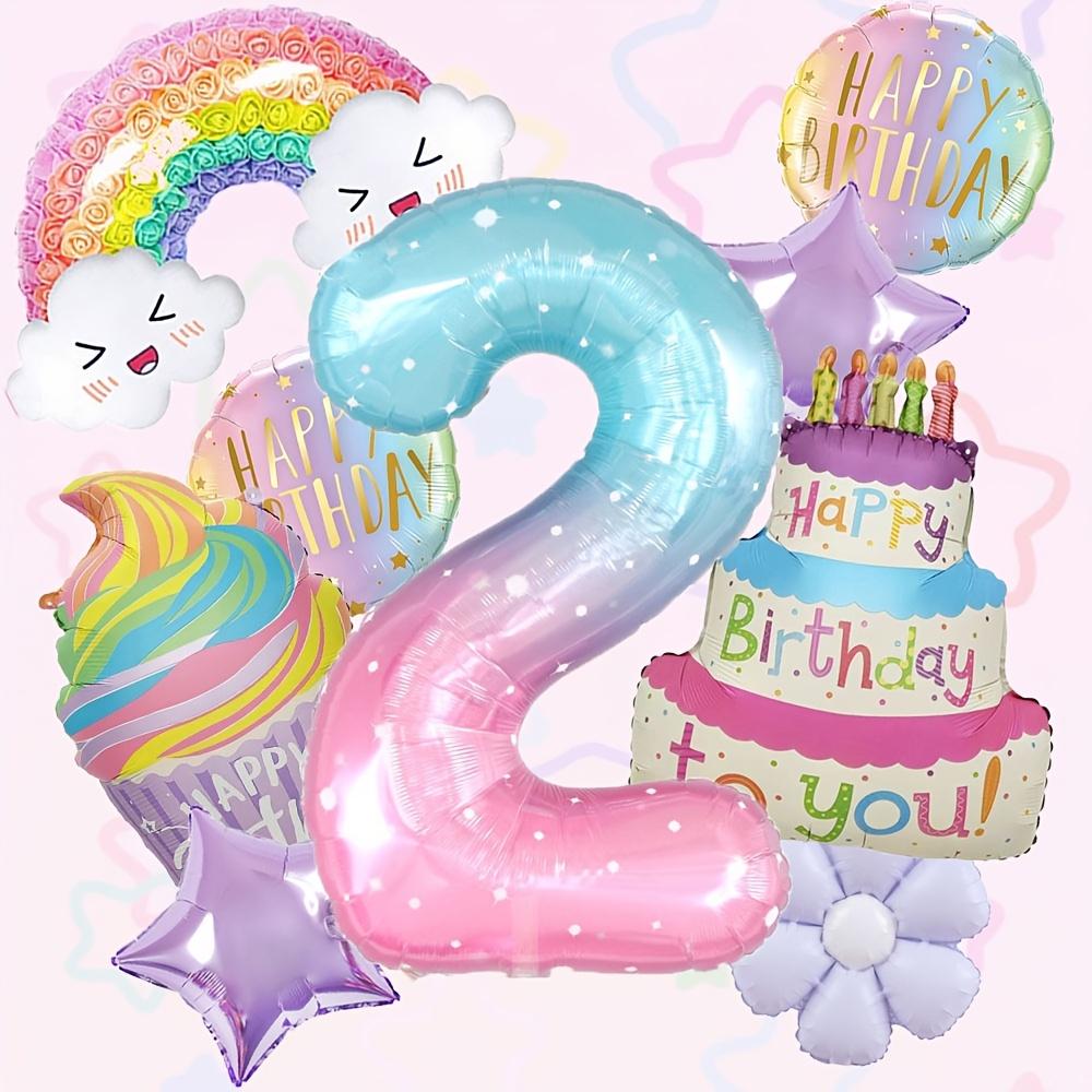 9Pcs Colorful Theme Happy Birthday Cake Rainbow Aluminum Film Balloon 1-9 Birthday Party Decoration Balloon Set Bbay Shower Gift