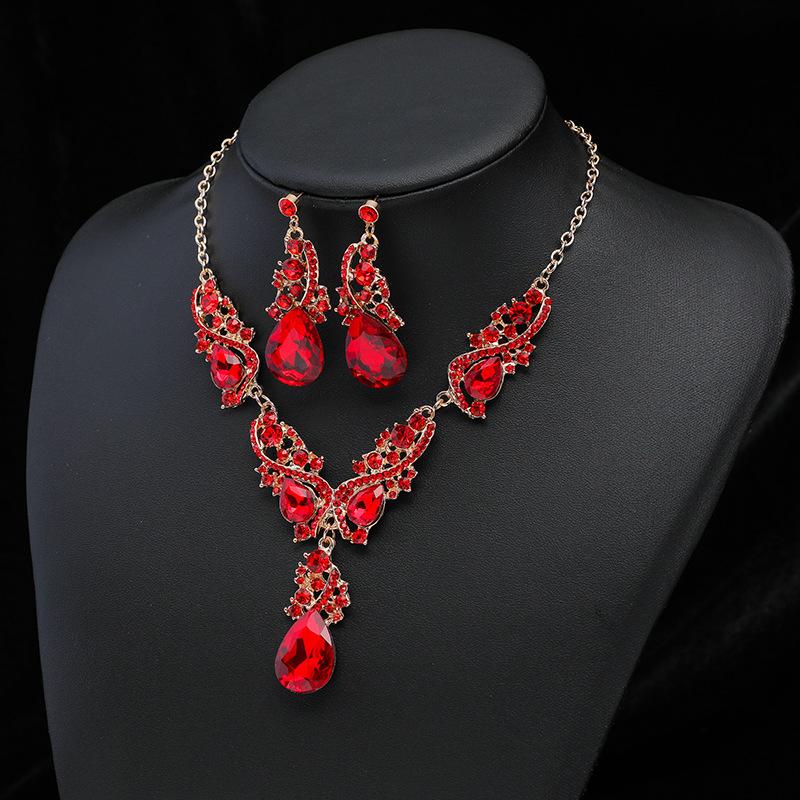 Exaggerated Necklace Earrings Set Vintage Alloy Plated Jewelry Dress