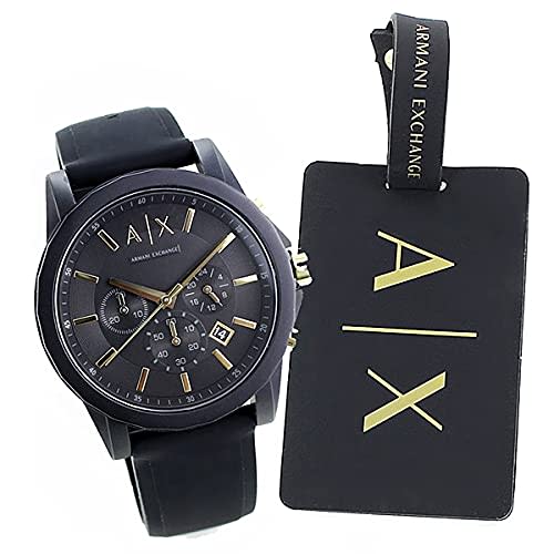 Armani Exchange Men's [Special Box Set] Chronograph Watch with Travel Tag and Name Tag, Black and Gold, AX7105