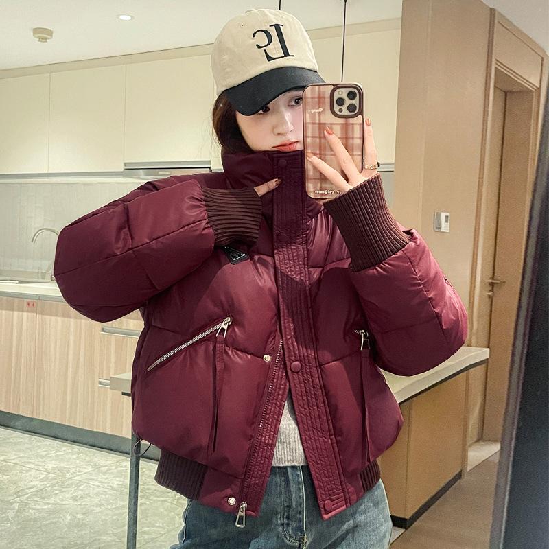 Down Cotton-padded Jacket Women's Loose Cotton-padded Jacket Stand Collar Women Autumn and Winter Short Thick Cotton-padded Women Coat