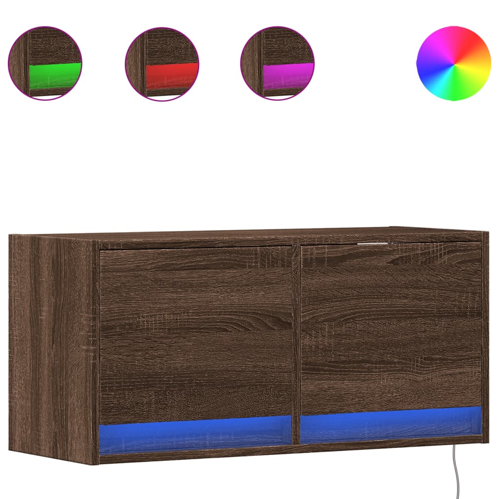 Vidaxl Ścienna Szafka Tv Z Led, Brązowy Dąb, 80X31X35 Cm