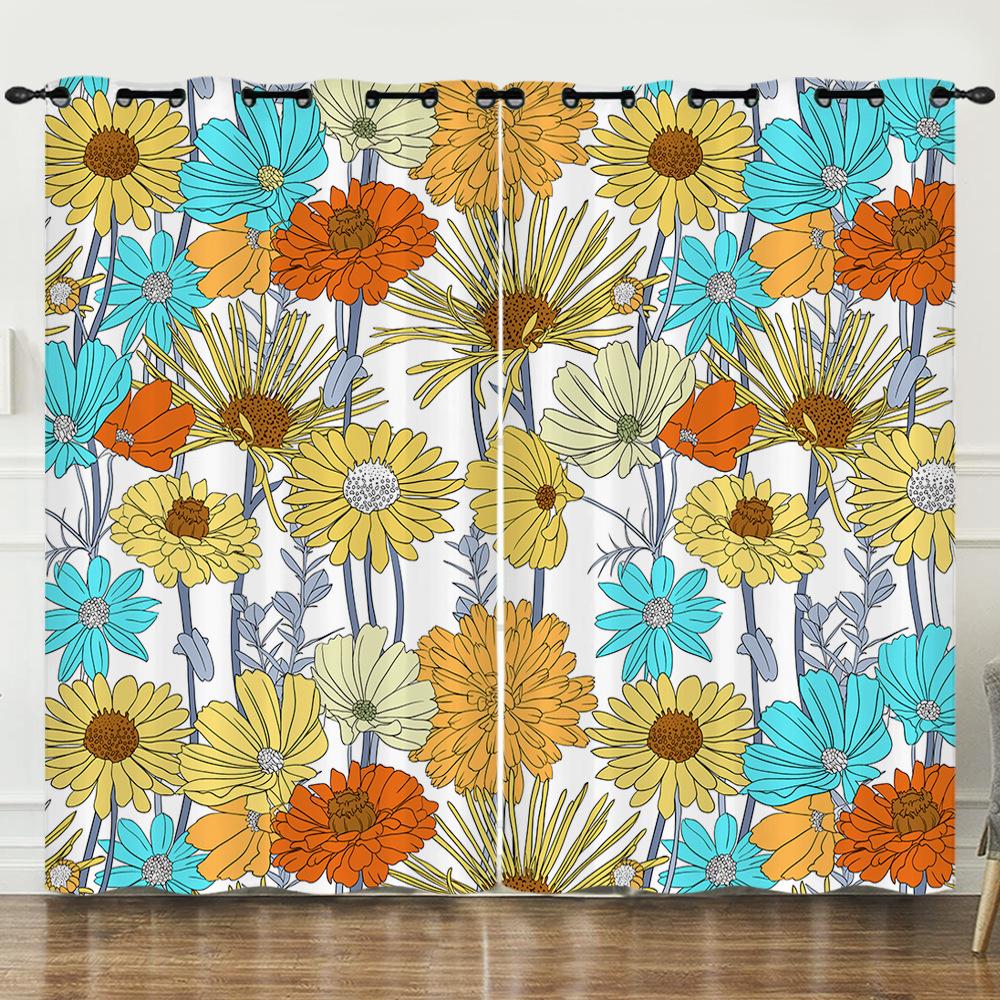 Flower Series Sunflower Digital Printing Curtain Blackout And Punching
