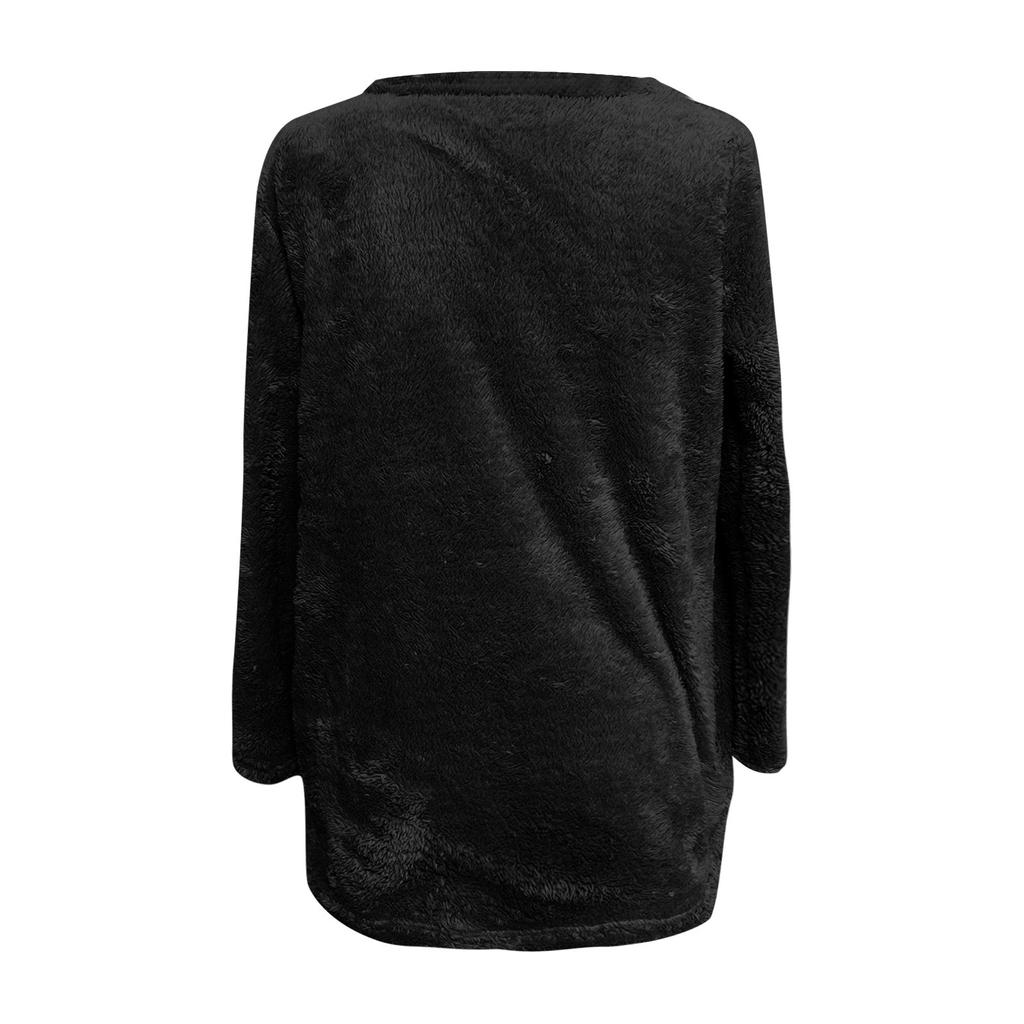 Women's Fashion Casual Long Sleeve Pocketed Round Neck Casual Warm Long Sleeve T-Shirt