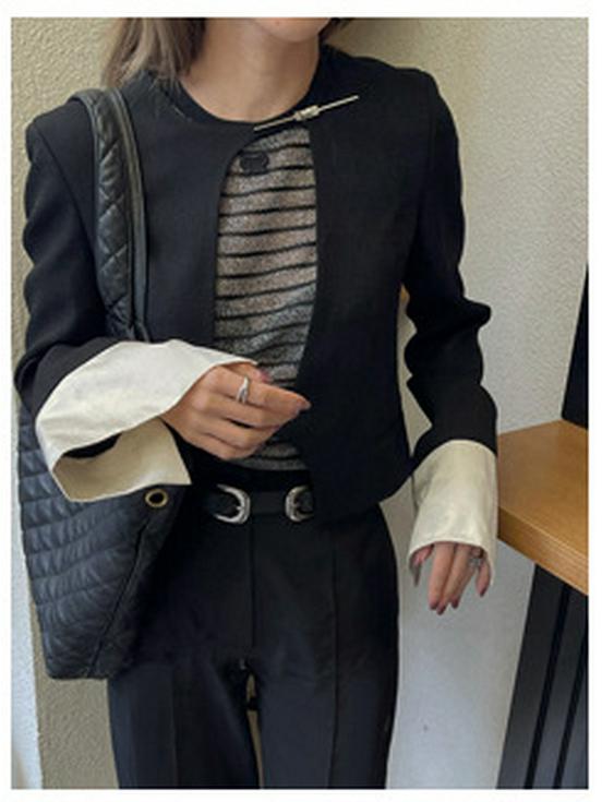 [Clearance, no refunds] New Chinese Style Wool Suit Jacket with Color-Matched Design and Buttoned Skirt