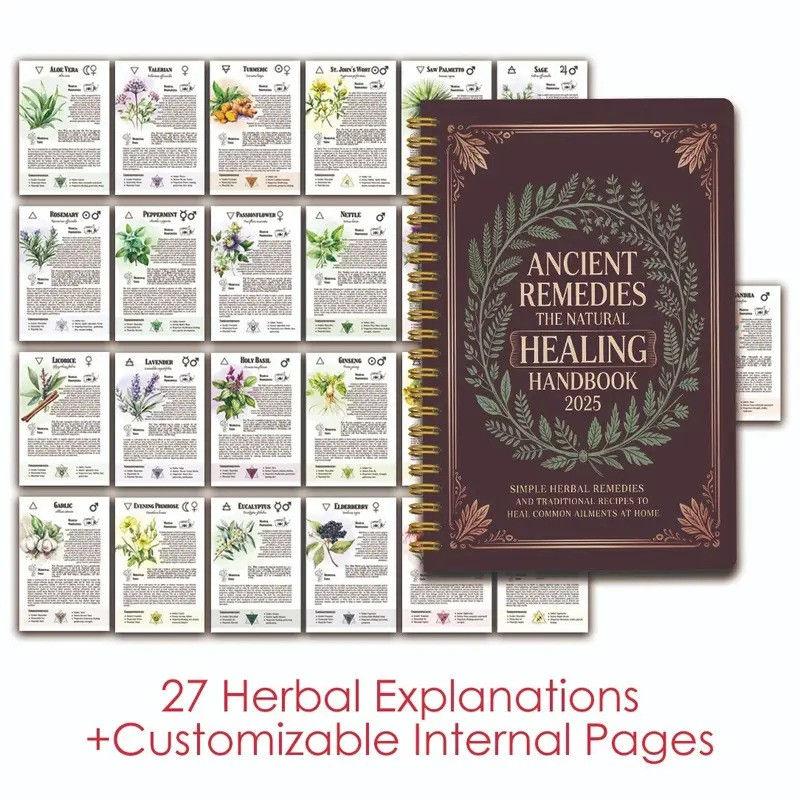 Ancient Remedies The Natural Healing Handbook 2025 Spiral-Bound Guide Herbal Book GZW