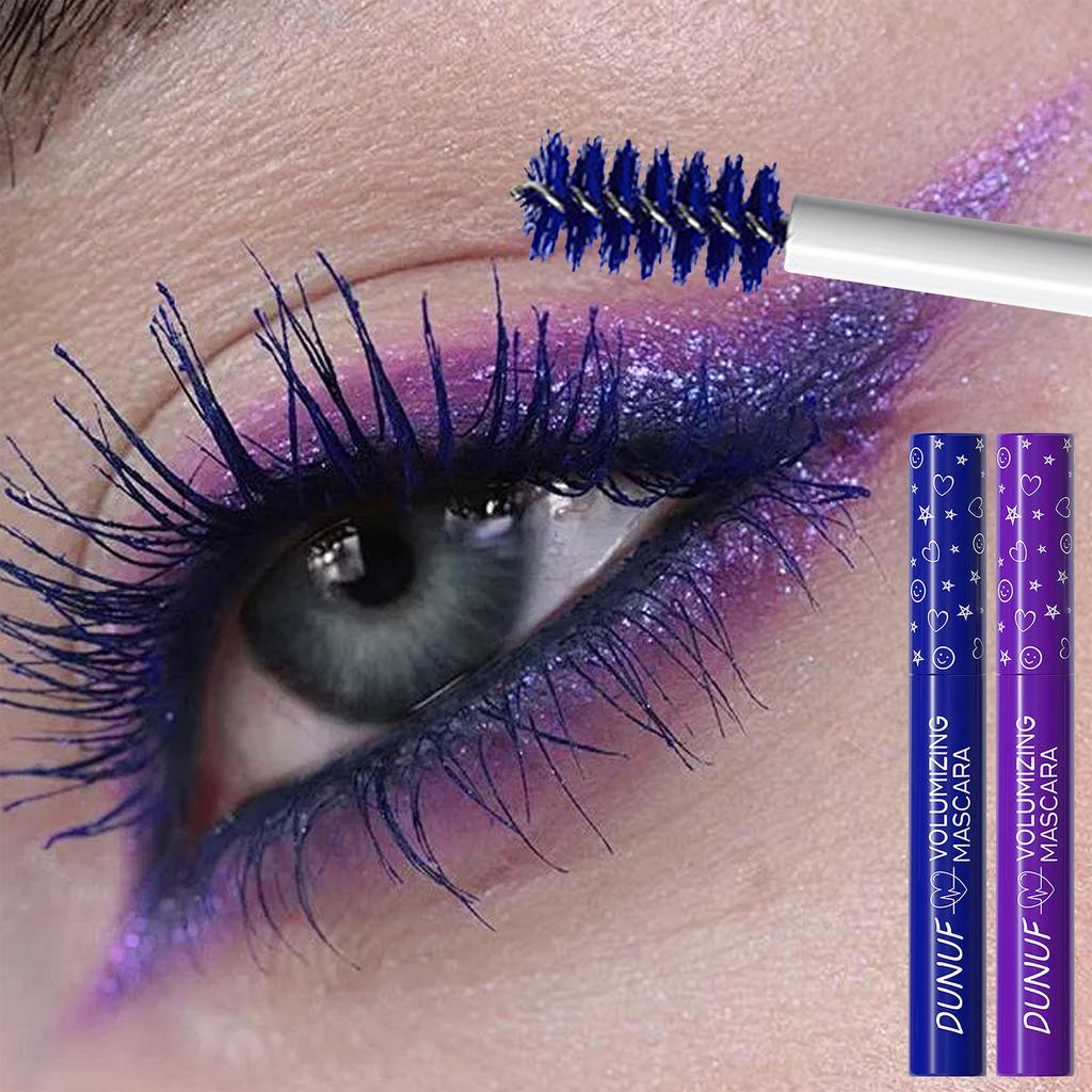 2ks Modrá a fialová sada řasenek Voděodolná, objemová a prodlužující řasenka odolná proti rozmazání s jemnou kartáčkovou hlavou Ideální pro sváteční líčení