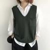 Spring and Autumn Solid Color V-neck Literary Knitted Vest Vest Large Size Fat Mm Stacked Sweater Waistcoat