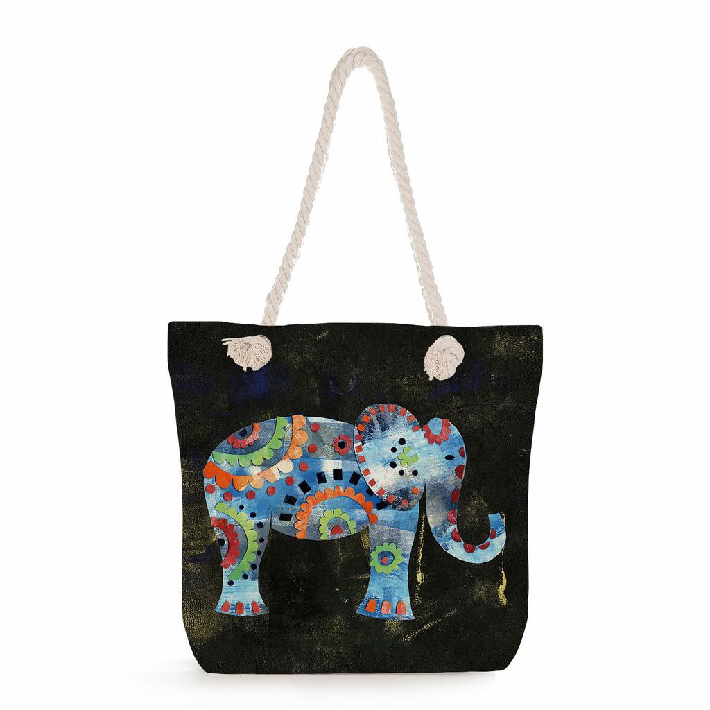 Elephant print thick rope single-shoulder beach bag 7287 CLE