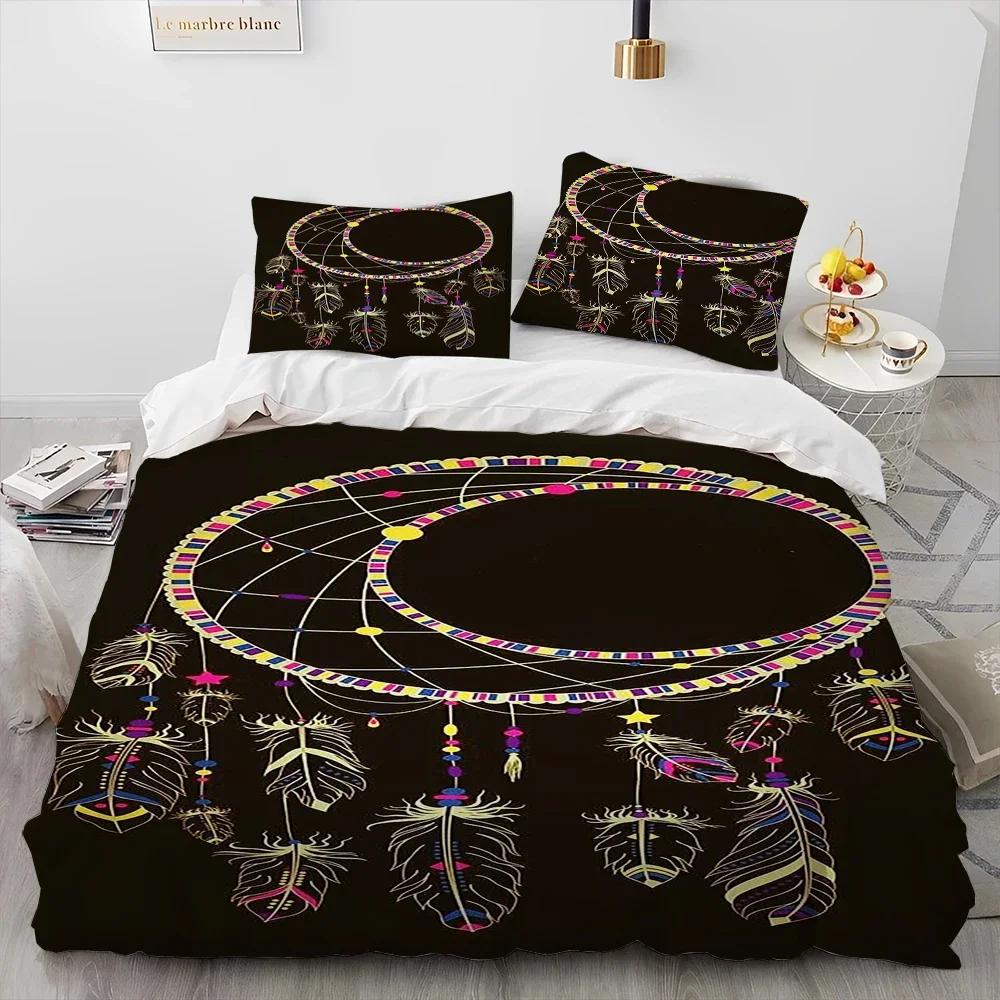 Fashion Dreamcatcher Feather Owl Comforter Bedding Set,Duvet Cover Bed Set Quilt Cover Pillowcase,King Queen Size Bedding Set