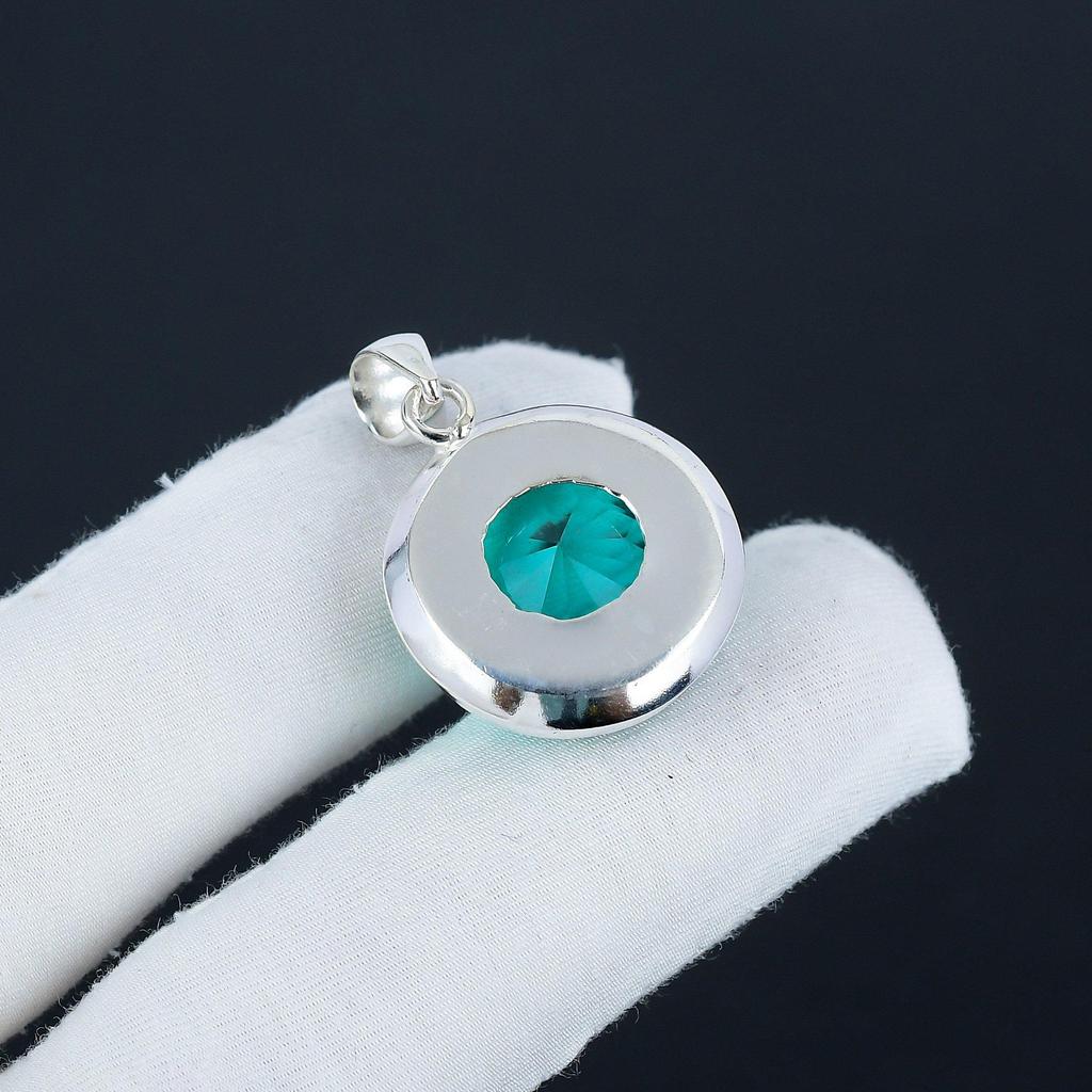 Zierlicher Aqua Appetit Edelstein Silber Anhänger in 925 Sterling Silber - Handgefertigtes ovales Design, Alltagsschmuck Geburtstagsgeschenk