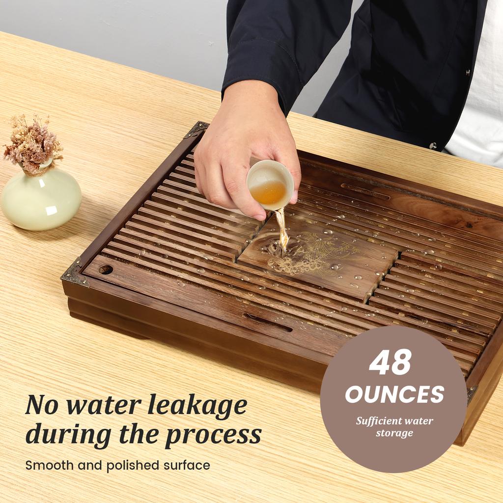 Wood Tea Tray Exquisite Kung Fu Tea Tray Vintage Chinese Tea Serving Tray 17 Inch Chinese Tea Table with Water Storage Drainage