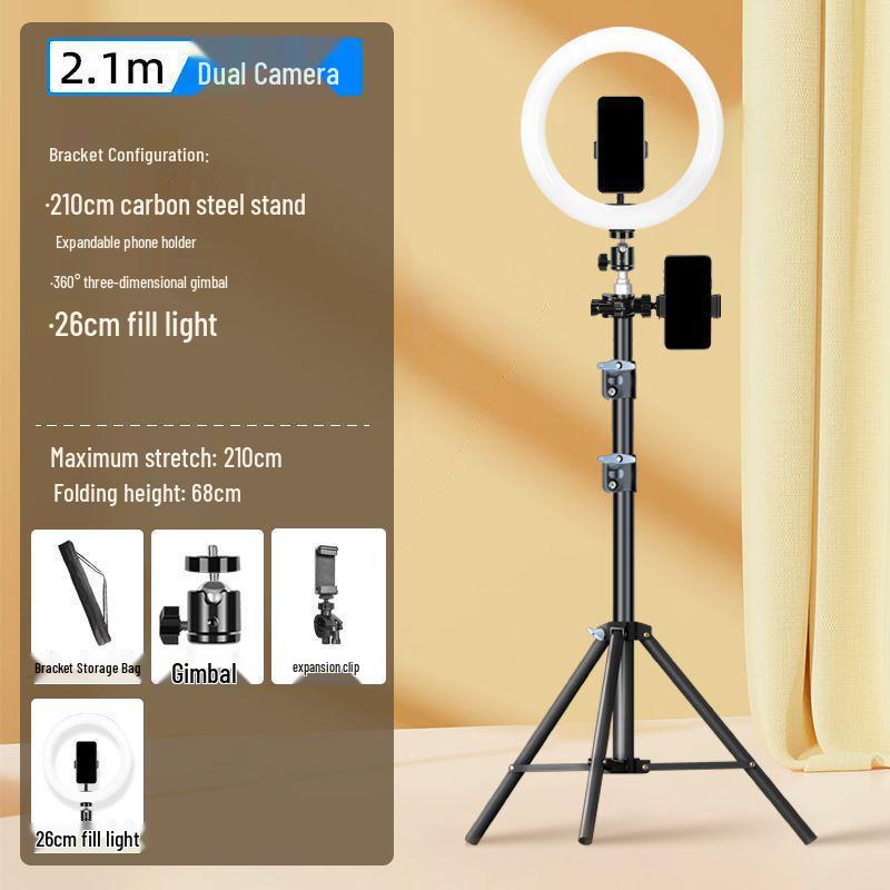 Dual Phone & DSLR Live Streaming Tripod with Multi-Camera Mount, Selfie Light, and Fill Lighting for Photography & Streaming