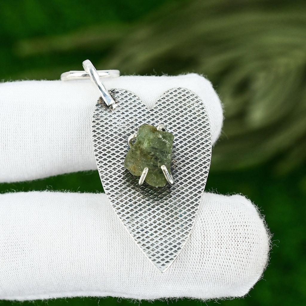 Prehnit Rohstein 925 Silber Geburtstag Schwester Jahrestag Boho Anhänger Schmuck