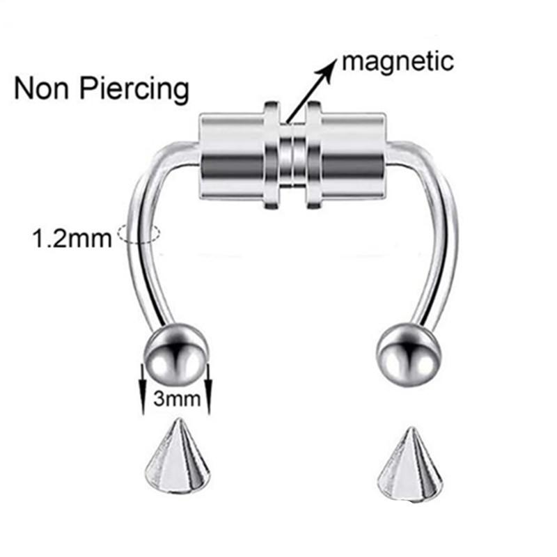 Damen Fake Piercing Nasenring Creolen Septum Piercing Nasenclip Rock HipHop Edelstahl Magnet Mode Körperschmuck