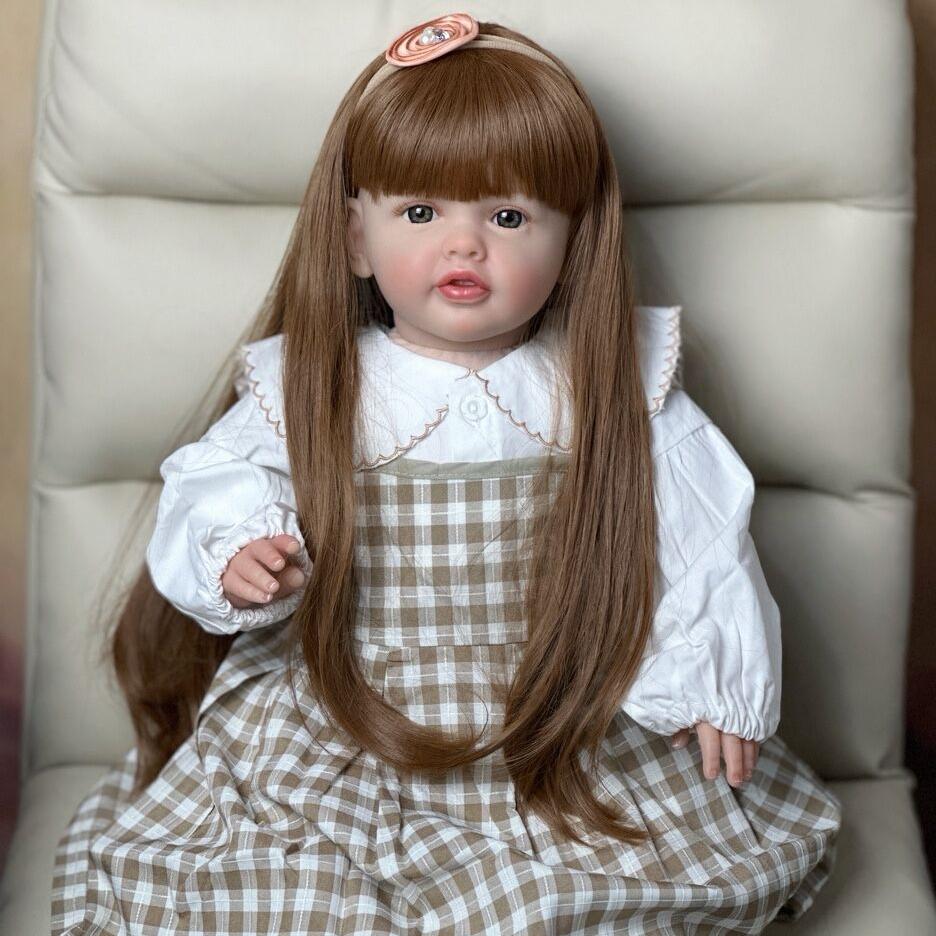60cm Reborn Baby Doll Cloth Body Silicone Toy For Girl Lifelike Vinyl Long Hair Princess Bebe Birthday Gift Dress Up Art Boneca