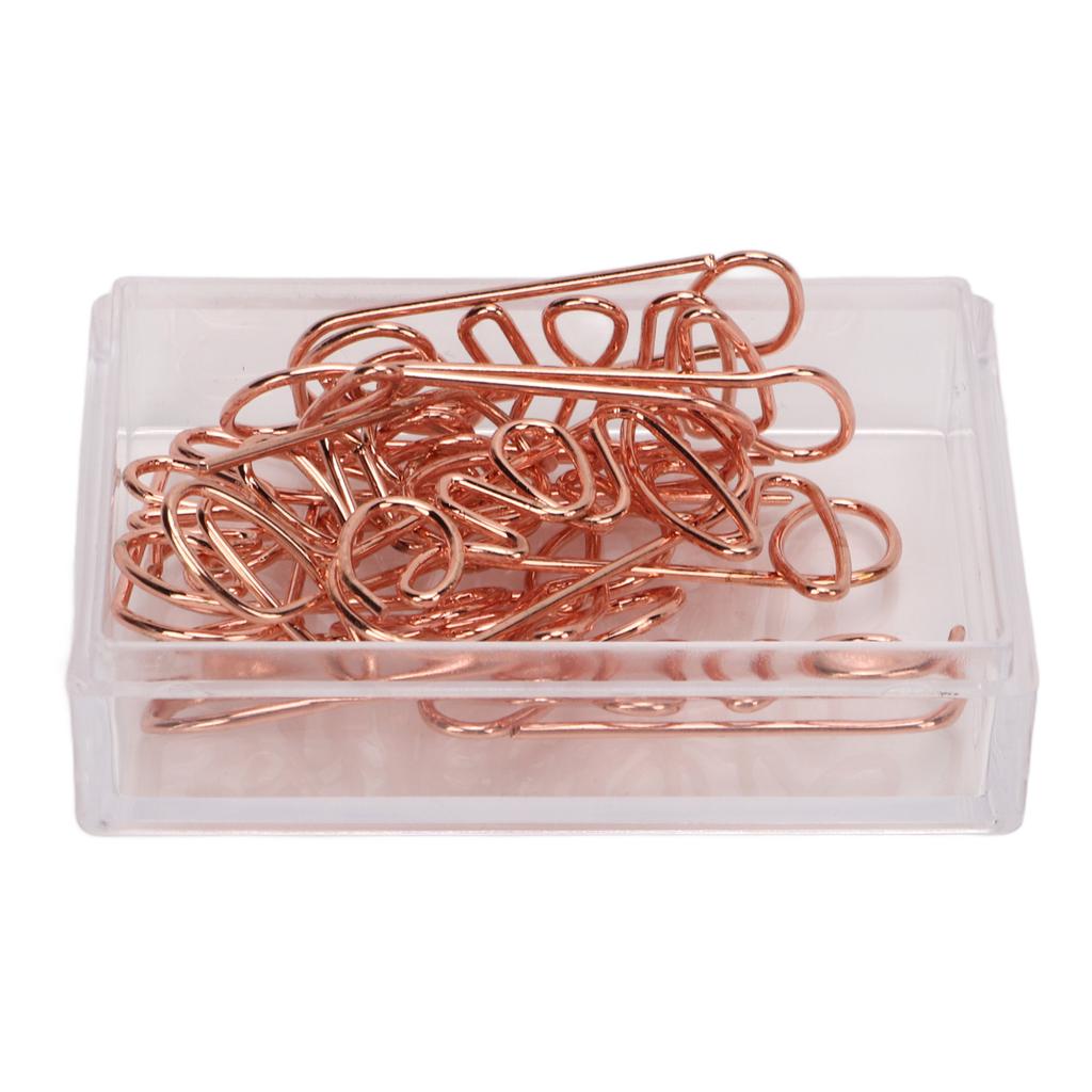 100 Peças Clips de Papel Ouro Rosa Formato Único Processo de Galvanoplastia Leve Portátil Clipe de Papel de Metal com Caixa de Armazenamento