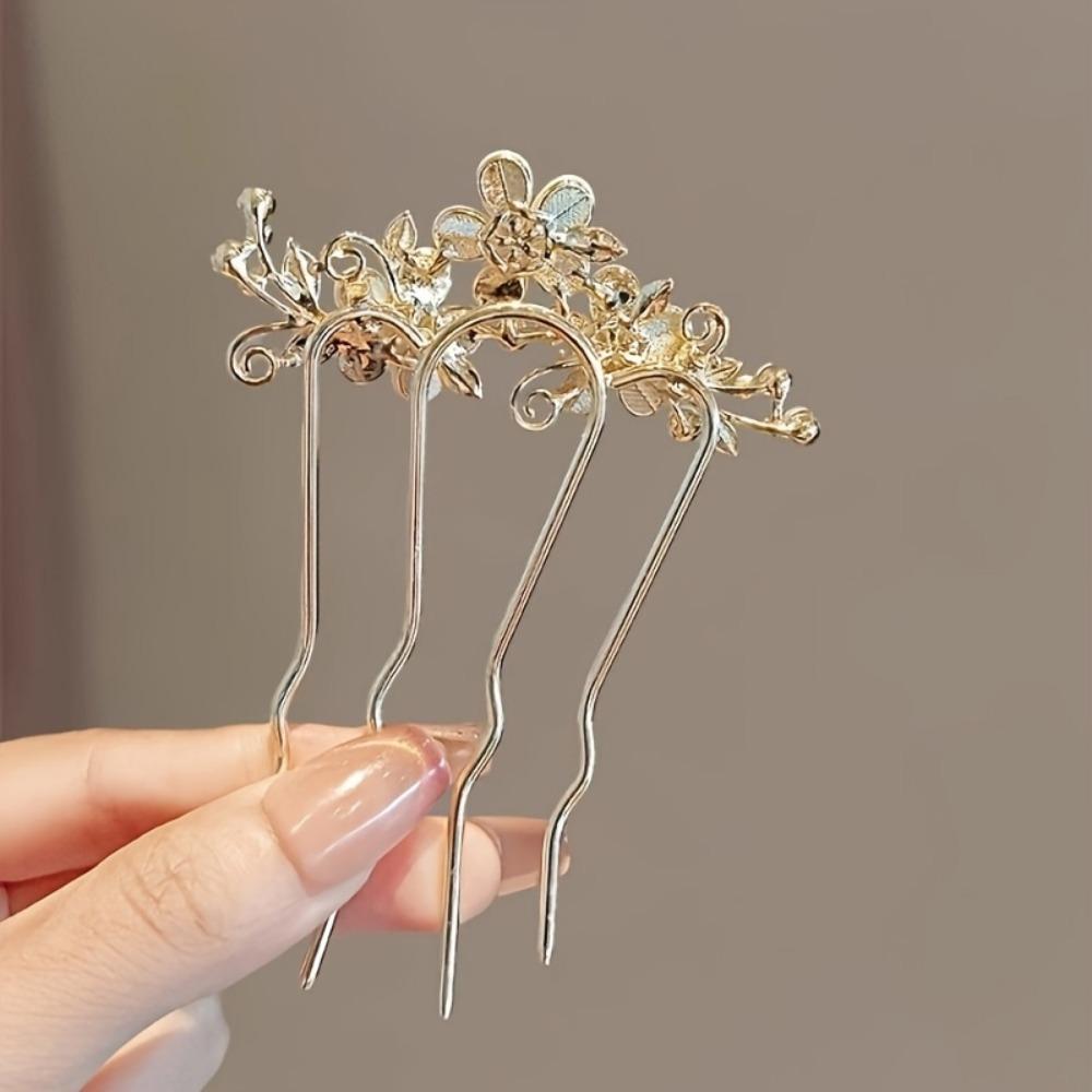 Francuskie Retro Akcesoria do Włosów Kok Eleganckie Perłowe Kwiatowe Grzebienie do Włosów Damskie Codzienne Spinki do Włosów w Kształcie Litery U Damskie Metalowe Zapięcie do Włosów