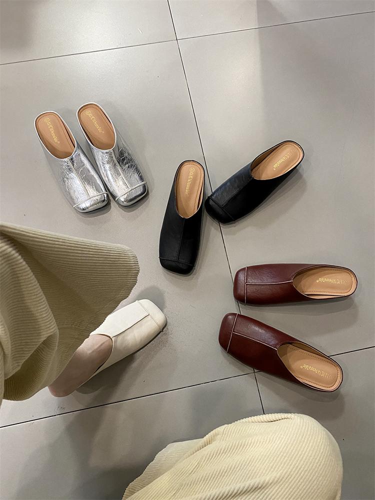 Fashion 2025 NEW Summer High Heels PU Shoes For Women Covered Toe Casual Pumps Women Sandals Daily Walk Slippers Mules Slip-On Heels